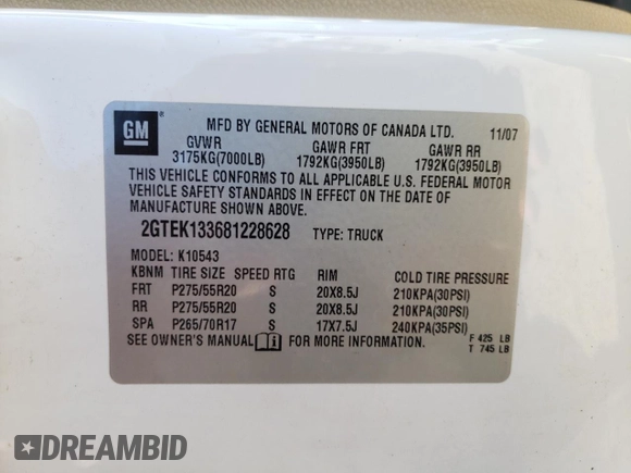 2008 GMC Sierra 1500 Work Truck z VIN 2GTEK133681228628, wystawiony jako Copart lot #47215705 z przebiegiem 72 615 mil mil oraz Szkoda całkowita • Salvage title. Historia ofert i sprzedaży dostępna na DreamBid. Obrazek 12.
