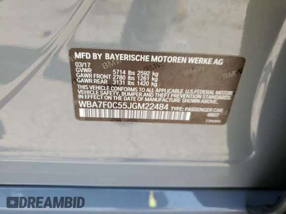 2018 BMW 7 Series 750i with VIN WBA7F0C55JGM22484, listed as a Copart auction lot 67475724 with 40,048 mi miles and Salvage Title. Bid and sale history available at carsss.com. Image 14.