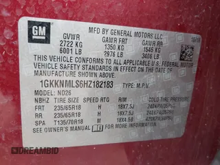 2017 GMC Acadia SLT z VIN 1GKKNMLS6HZ182183, wystawiony jako IAAI lot #42096853 z przebiegiem 126 925 mil mil oraz . Historia ofert i sprzedaży dostępna na DreamBid. Obrazek 9.