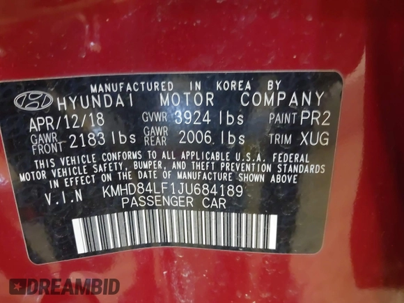 2018 Hyundai Elantra SEL z VIN KMHD84LF1JU684189, wystawiony jako IAAI lot #41854963 z przebiegiem 23 807 mil mil oraz . Historia ofert i sprzedaży dostępna na DreamBid. Obrazek 9.
