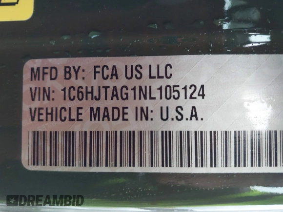 2022 Jeep Gladiator Texas Trail z VIN 1C6HJTAG1NL105124, wystawiony jako IAAI lot #42601707 z przebiegiem 52 064 mil mil oraz . Historia ofert i sprzedaży dostępna na DreamBid. Obrazek 9.