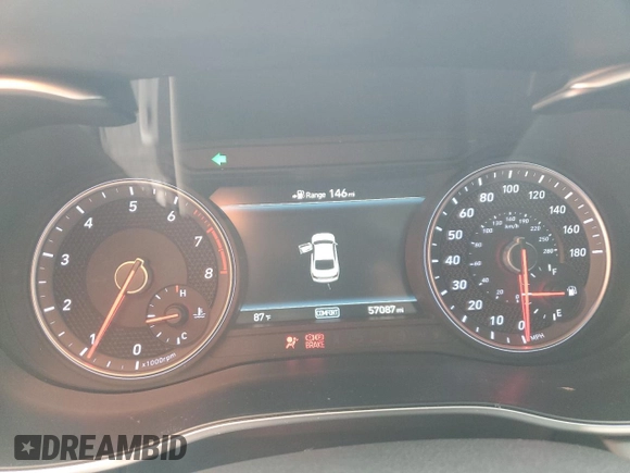 2019 Genesis G70 Sport with VIN KMTG24LA6KU034865, listed as a Copart auction lot 55304455 with 57,087 mi miles and Non repairable. Bid and sale history available at DreamBid. Image 9.