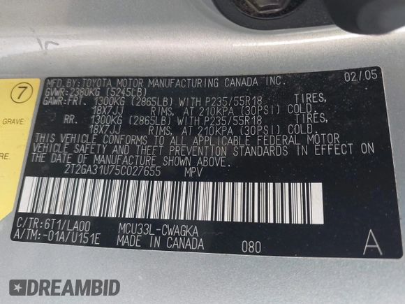 2005 Lexus RX 330 с VIN 2T2GA31U75C027655, выставлен на аукционе IAAI как лот 42430831 с пробегом 212 390 миль миль и . История ставок и продаж доступна на DreamBid. Изображение 9.