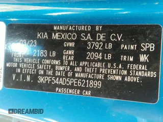 2023 Kia Forte GT-Line with VIN 3KPF54AD5PE621899, listed as a IAAI auction lot 41989865 with 54,253 mi miles. Bid and sale history available at carsss.com. Image 9.