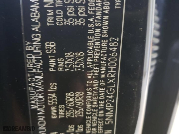 2024 Hyundai Santa Fe SEL with VIN 5NMP24GLXRH006482, listed as a Copart auction lot 59469954 with 136 mi miles and Salvage Title. Bid and sale history available at carsss.com. Image 14.
