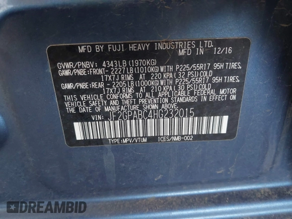 2017 Subaru Crosstrek Premium with VIN JF2GPABC4HG232015, listed as a IAAI auction lot 41750791 with 146,185 mi miles. Bid and sale history available at carsss.com. Image 9.