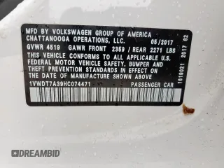 2017 Volkswagen Passat R-Line z VIN 1VWDT7A39HC074471, wystawiony jako Copart lot #51965305 z przebiegiem 63 152 mil mil oraz Szkoda całkowita • Salvage title. Historia ofert i sprzedaży dostępna na DreamBid. Obrazek 15.