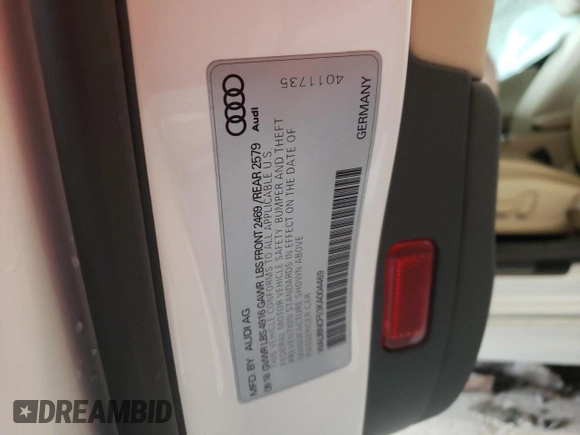 2019 Audi A5 Sportback Premium Plus with VIN WAUBNCF53KA004469, listed as a Copart auction lot 47743593 with 54,760 mi miles. Bid and sale history available at carsss.com. Image 12.