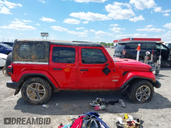 2018 Jeep Wrangler Unlimited Sahara with VIN 1C4HJXEG6JW174359, listed as a IAAI auction lot 42009968 with 79,830 mi miles and . Bid and sale history available at DreamBid. Image 14.