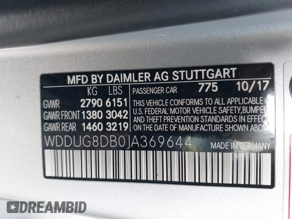 2018 Mercedes-Benz S 560 with VIN WDDUG8DB0JA369644, listed as a IAAI auction lot 41407180 with 123,254 mi miles and . Bid and sale history available at carsss.com. Image 9.