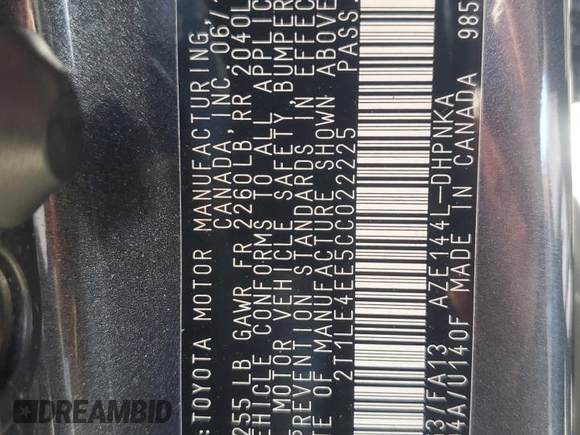2012 Toyota Matrix S с VIN 2T1LE4EE5CC022225, выставлен на аукционе Copart как лот 81004684 с пробегом 48 624 миль миль и Чистый • Clean title. История ставок и продаж доступна на DreamBid. Изображение 13.