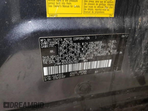 2012 Toyota RAV4 Sport with VIN JTMRF4DVXC5057462, listed as a Copart auction lot 88592635 with 106,823 mi miles and Salvage Title. Bid and sale history available at carsss.com. Image 14.