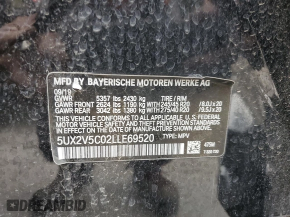 2020 BMW X4 M40i with VIN 5UX2V5C02LLE69520, listed as a Copart auction lot 54485893 with 41,357 mi miles. Bid and sale history available at carsss.com. Image 13.