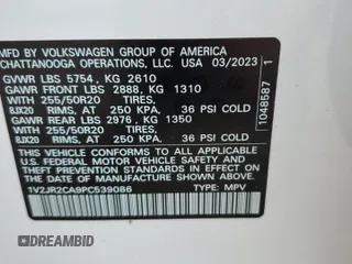 2023 Volkswagen Atlas SE with VIN 1V2JR2CA9PC539086, listed as a Copart auction lot 64384524 with Not provided miles and Salvage title. Bid and sale history available at DreamBid. Image 13.