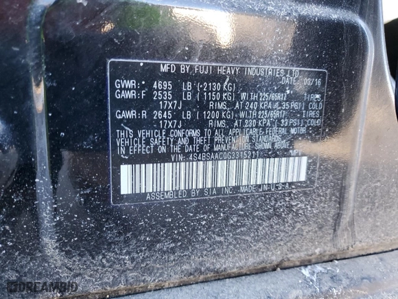 2016 Subaru Outback 2.5i with VIN 4S4BSAAC0G3315211, listed as a Copart auction lot 45727145 with 71,113 mi miles and Salvage Title. Bid and sale history available at carsss.com. Image 13.