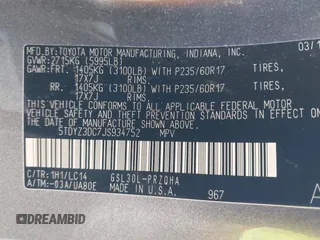 2018 Toyota Sienna XLE Auto Access Seat with VIN 5TDYZ3DC7JS934752, listed as a IAAI auction lot 41982268 with 60,225 mi miles. Bid and sale history available at carsss.com. Image 9.