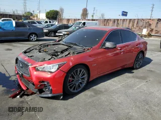 2020 Infiniti Q50 Red Sport 400 with VIN JN1FV7AP3LM630210, listed as a Copart auction lot 41796535 with 54,587 mi miles and Salvage Title. Bid and sale history available at carsss.com. Image 1.