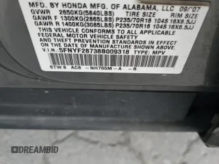 2008 Honda Pilot EX-L with VIN 5FNYF28738B009318, listed as a Copart auction lot 51648595 with 266,183 mi miles and Clean Title. Bid and sale history available at DreamBid. Image 15.