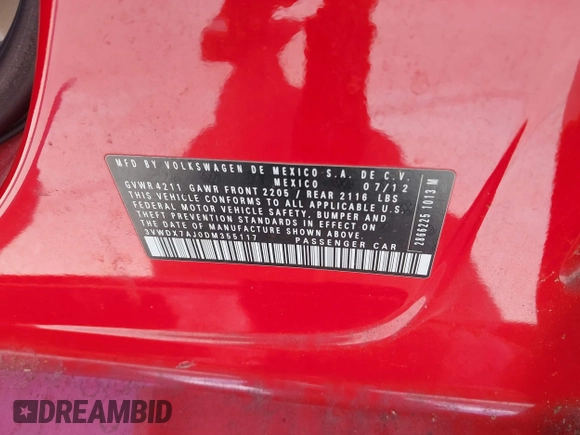 2013 Volkswagen Jetta SE with VIN 3VWDX7AJ0DM355117, listed as a IAAI auction lot 42350921 with 130,322 mi miles and . Bid and sale history available at DreamBid. Image 9.