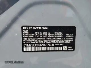 2022 BMW X4 M z VIN 5YM23EC02N9K87490, wystawiony jako Copart lot #65907114 z przebiegiem 55 555 mil mil oraz Szkoda całkowita • Salvage title. Historia ofert i sprzedaży dostępna na DreamBid. Obrazek 13.