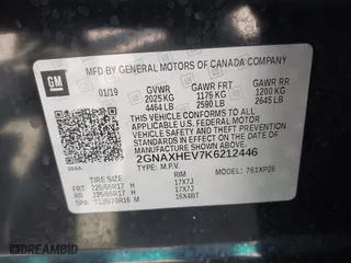 2019 Chevrolet Equinox LS with VIN 2GNAXHEV7K6212446, listed as a IAAI auction lot 42004161 with 123,863 mi miles. Bid and sale history available at carsss.com. Image 9.