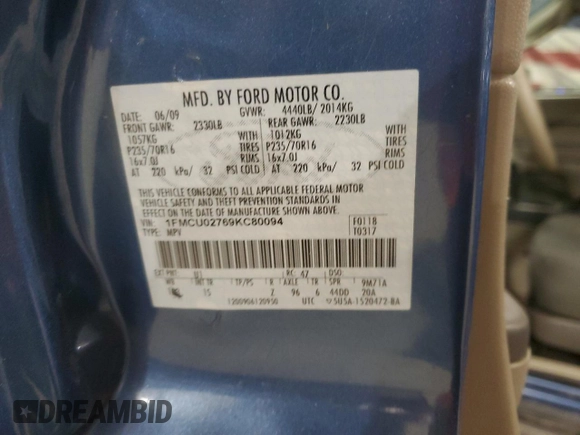 2009 Ford Escape XLS with VIN 1FMCU02769KC80094, listed as a Copart auction lot 50651005 with 205,247 mi miles and Salvage title. Bid and sale history available at DreamBid. Image 15.