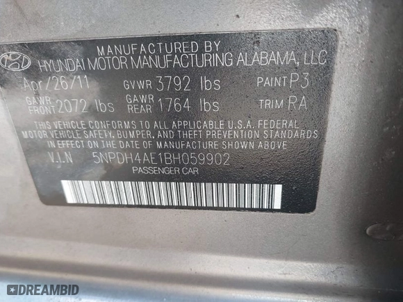 2011 Hyundai Elantra GLS PZEV with VIN 5NPDH4AE1BH059902, listed as a IAAI auction lot 41827426 with 198,957 mi miles. Bid and sale history available at carsss.com. Image 9.