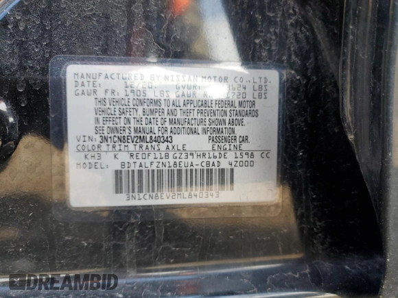 2021 Nissan Versa SV with VIN 3N1CN8EV2ML840343, listed as a Copart auction lot 53940945 with 76,144 mi miles and Salvage title. Bid and sale history available at DreamBid. Image 12.