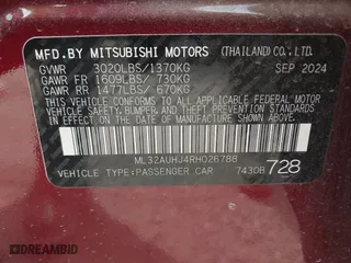 2024 Mitsubishi Mirage ES with VIN ML32AUHJ4RH026788, listed as a IAAI auction lot 41942174 with 3,572 mi miles. Bid and sale history available at carsss.com. Image 9.