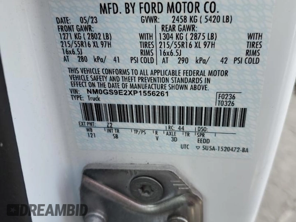 2023 Ford Transit Connect XL z VIN NM0GS9E2XP1556261, wystawiony jako Copart lot #48826015 z przebiegiem Nie podano mil oraz Szkoda całkowita • Salvage title. Historia ofert i sprzedaży dostępna na DreamBid. Obrazek 13.