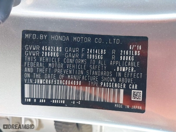2017 Honda Accord Hybrid EX-L with VIN JHMCR6F5XHC004090, listed as a IAAI auction lot 41934241 with 241,638 mi miles. Bid and sale history available at carsss.com. Image 9.