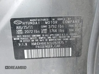 2012 Hyundai Elantra Limited with VIN KMHDH4AE6CU282875, listed as a IAAI auction lot 42341052 with 215,231 mi miles and . Bid and sale history available at DreamBid. Image 9.