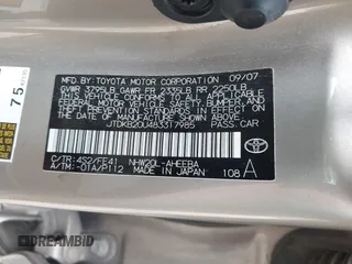 2008 Toyota Prius with VIN JTDKB20U483317985, listed as a IAAI auction lot 42077061 with 137,641 mi miles and . Bid and sale history available at DreamBid. Image 9.