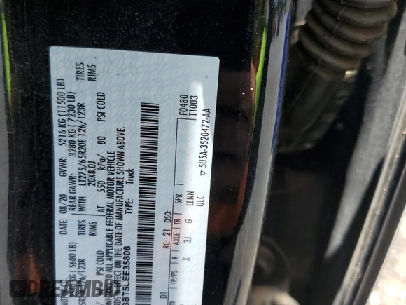 2020 Ford F-350 XL with VIN 1FT8W3BT5LEE35808, listed as a Copart auction lot 59862375 with 157,198 mi miles and Salvage title. Bid and sale history available at DreamBid. Image 13.
