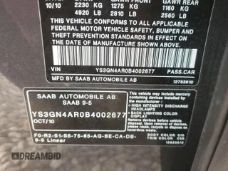 2011 Saab 9-5 Turbo4 with VIN YS3GN4AR0B4002677, listed as a Copart auction lot 71470254 with 0 mi miles and Clean Title. Bid and sale history available at carsss.com. Image 15.