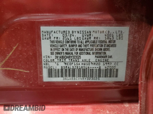 2024 Nissan Sentra SV with VIN 3N1AB8CV4RY323025, listed as a Copart auction lot 50969975 with 12,049 mi miles and Salvage Title. Bid and sale history available at DreamBid. Image 13.