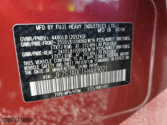 2015 Subaru Forester 2.5i Premium with VIN JF2SJADC1FH489021, listed as a Copart auction lot 49957445 with 105,094 mi miles and Salvage Title. Bid and sale history available at carsss.com. Image 15.