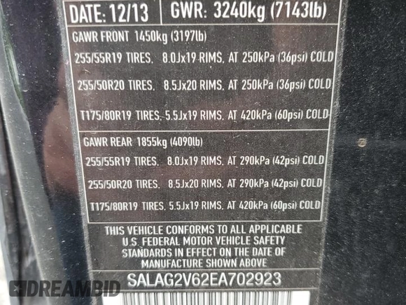 2014 Land Rover LR4 HSE with VIN SALAG2V62EA702923, listed as a Copart auction lot 56783855 with 97,290 mi miles and Clean Title. Bid and sale history available at DreamBid. Image 13.