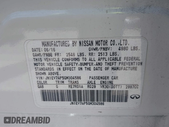 2016 Infiniti Q50 3.0t Premium with VIN JN1EV7AP5GM304586, listed as a IAAI auction lot 41841233 with 103,051 mi miles. Bid and sale history available at carsss.com. Image 9.