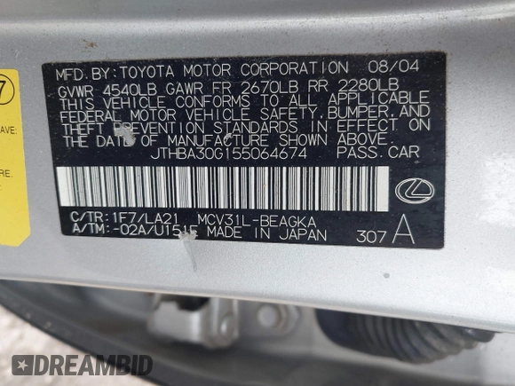 2005 Lexus ES 350 с VIN JTHBA30G155064674, выставлен на аукционе IAAI как лот 42523510 с пробегом 134 817 миль миль и . История ставок и продаж доступна на DreamBid. Изображение 9.