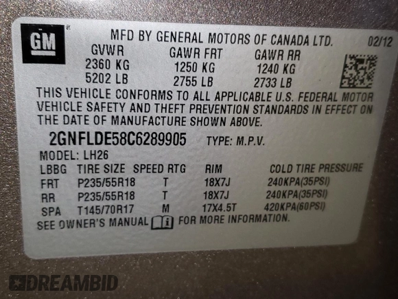 2012 Chevrolet Equinox 1LT z VIN 2GNFLDE58C6289905, wystawiony jako Copart lot #51466655 z przebiegiem 121 542 mil mil oraz Czysty tytuł • Clean title. Historia ofert i sprzedaży dostępna na DreamBid. Obrazek 13.