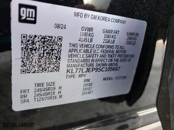 2025 Chevrolet Trax 2RS with VIN KL77LJEP9SC105667, listed as a Copart auction lot 53483875 with 3,600 mi miles and Salvage Title. Bid and sale history available at carsss.com. Image 13.