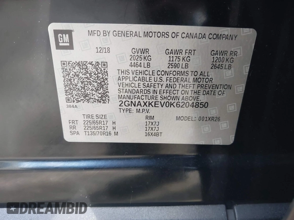 2019 Chevrolet Equinox LT with VIN 2GNAXKEV0K6204850, listed as a IAAI auction lot 41116842 with 137,945 mi miles and . Bid and sale history available at carsss.com. Image 9.
