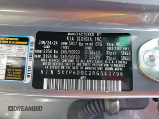 2024 Kia Telluride S z VIN 5XYP6DGC2RG543796, wystawiony jako Copart lot #61414285 z przebiegiem 5 339 mil mil oraz Szkoda całkowita • Salvage title. Historia ofert i sprzedaży dostępna na DreamBid. Obrazek 13.