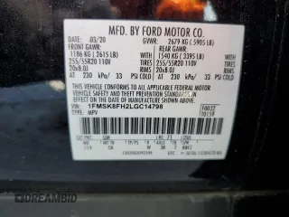 2020 Ford Explorer Limited с VIN 1FMSK8FH2LGC14798, выставлен на аукционе Copart как лот 55860595 с пробегом 87 479 миль миль и Списание • Salvage title. История ставок и продаж доступна на DreamBid. Изображение 13.