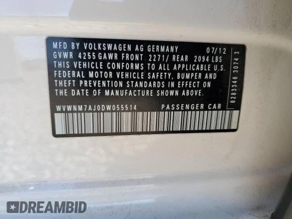2013 Volkswagen Golf TDI w/Sunroof & Nav with VIN WVWNM7AJ0DW055514, listed as a Copart auction lot 81526564 with 111,386 mi miles and Salvage title. Bid and sale history available at DreamBid. Image 12.