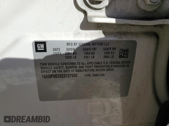 2012 Cadillac CTS with VIN 1G6DP8E32C0127936, listed as a Copart auction lot 82405024 with 166,717 mi miles and Salvage Title. Bid and sale history available at DreamBid. Image 14.