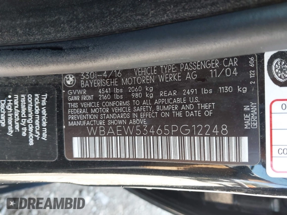 2005 BMW 3 Series 330xi with VIN WBAEW53465PG12248, listed as a IAAI auction lot 41664953 with 188,677 mi miles and . Bid and sale history available at carsss.com. Image 9.
