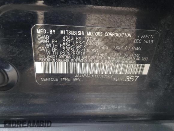 2020 Mitsubishi Outlander ES with VIN JA4AP3AU1LU017562, listed as a Copart auction lot 82314074 with 112,089 mi miles and Salvage title. Bid and sale history available at DreamBid. Image 13.