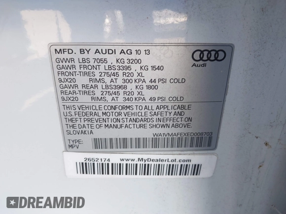 2014 Audi Q7 3.0L TDI Prestige with VIN WA1VMAFEXED008703, listed as a IAAI auction lot 41689471 with 49,658 mi miles. Bid and sale history available at carsss.com. Image 9.